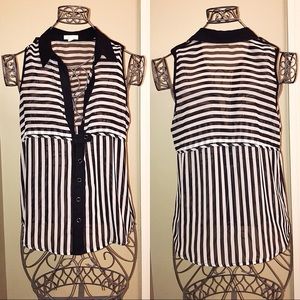 Black and White Striped Sheer Button Down